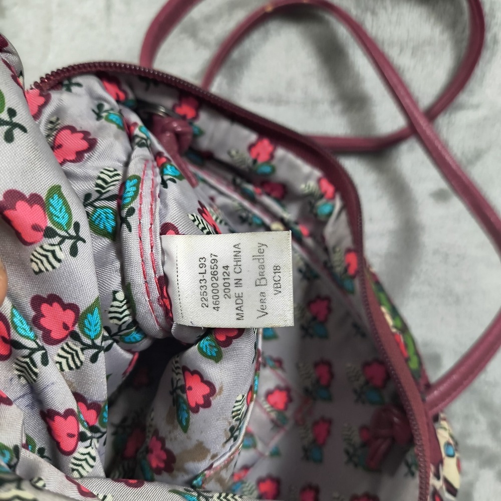 Vera Bradley Crossbody Bag Women Small Red Burgundy Floral Quilted Purse Flowers - Picture 15 of 16